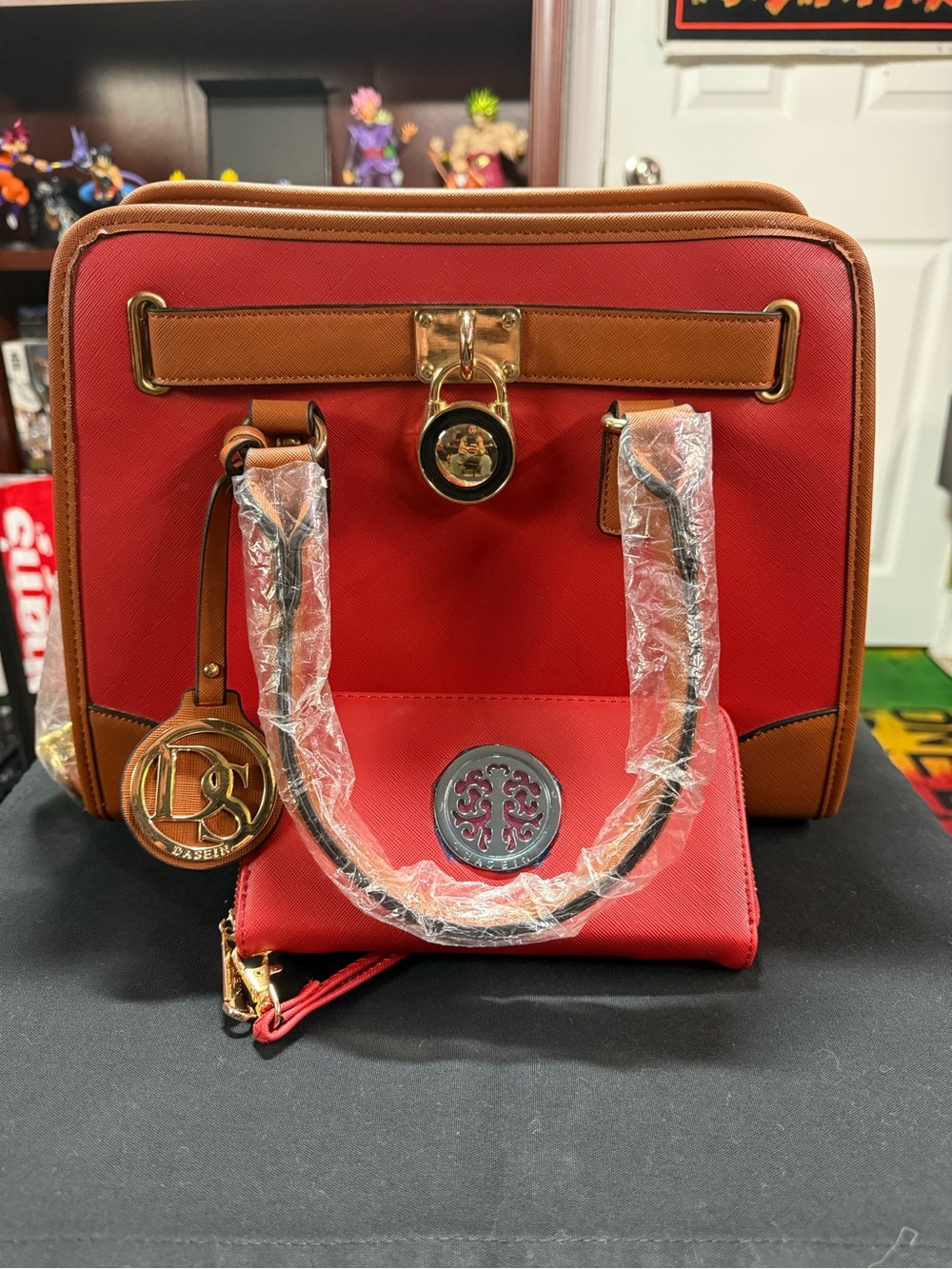 Red and Tan Women’s‎ Shoulder Satchel with Gold Hardware